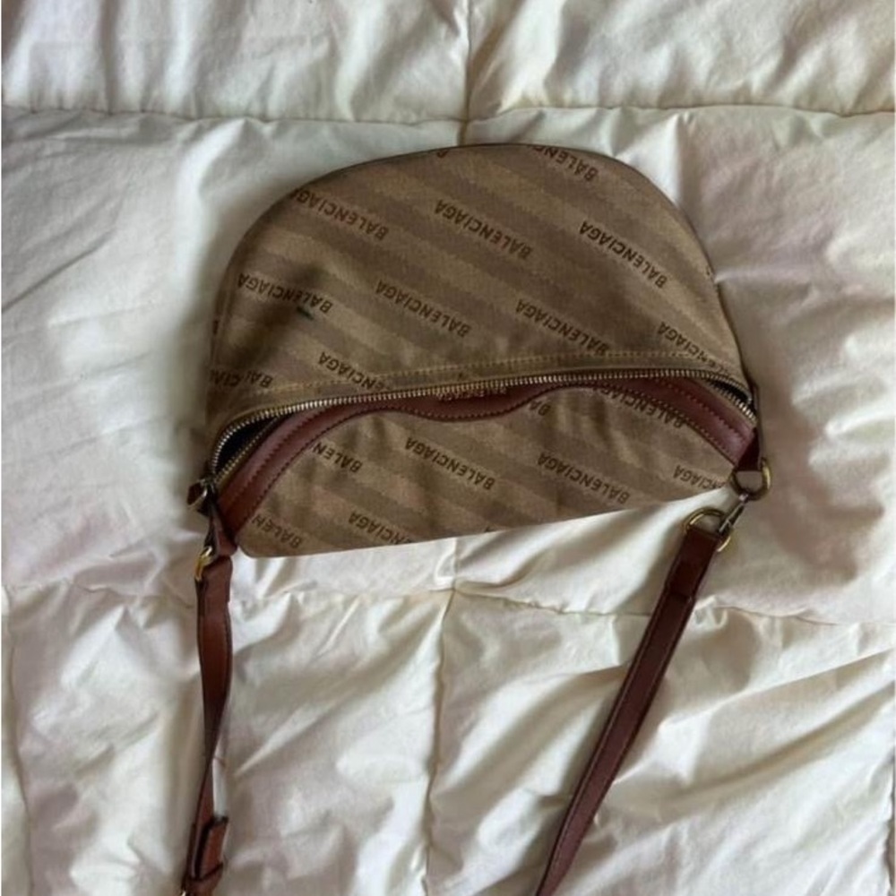 Balenciaga Tan and Brown Logo Crossbody